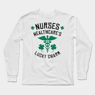 St. Patrick's Day Nurse Healthcare Clover Lucky Charm Long Sleeve T-Shirt